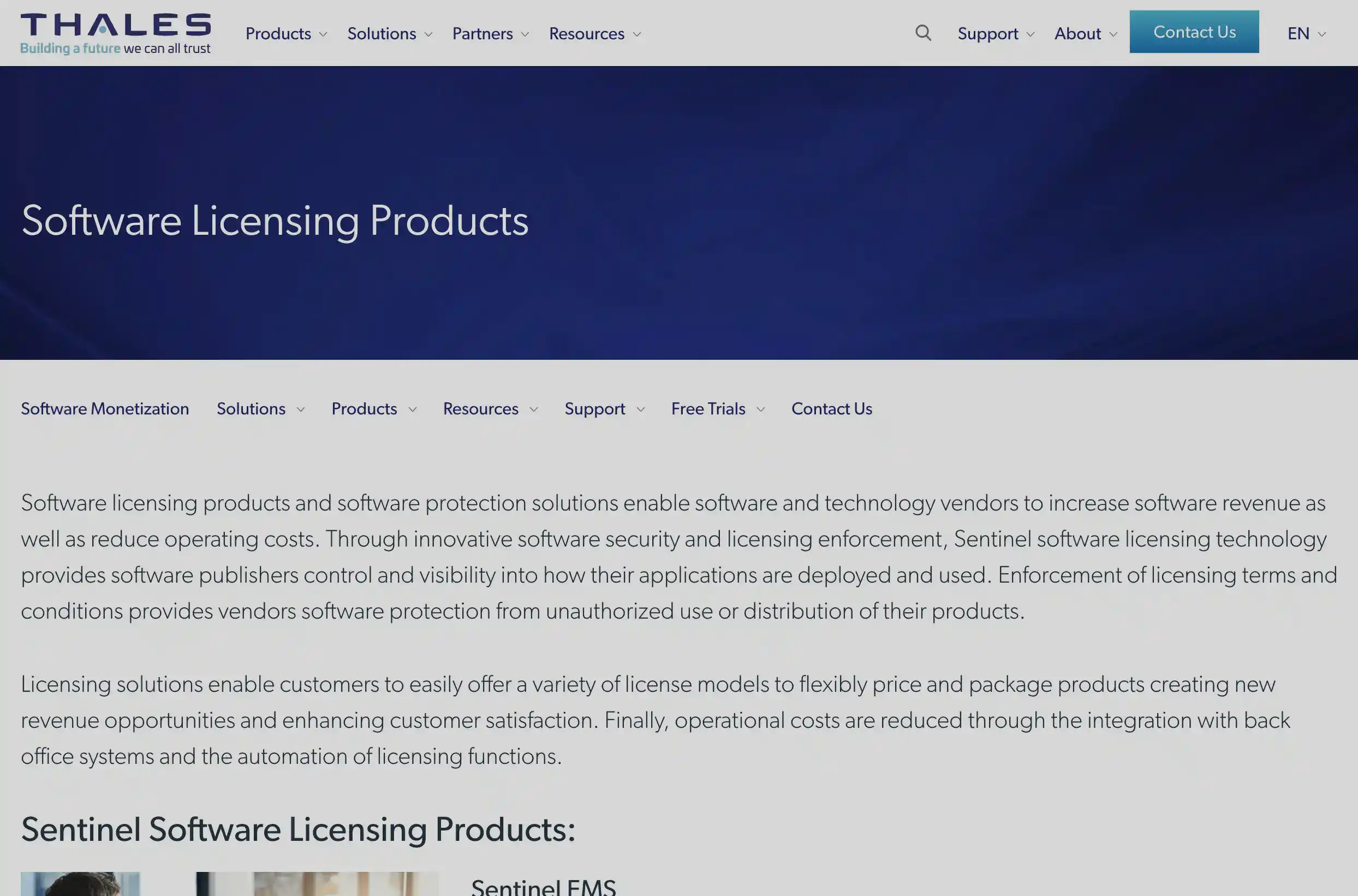 Thales Sentinel homepage screenshot